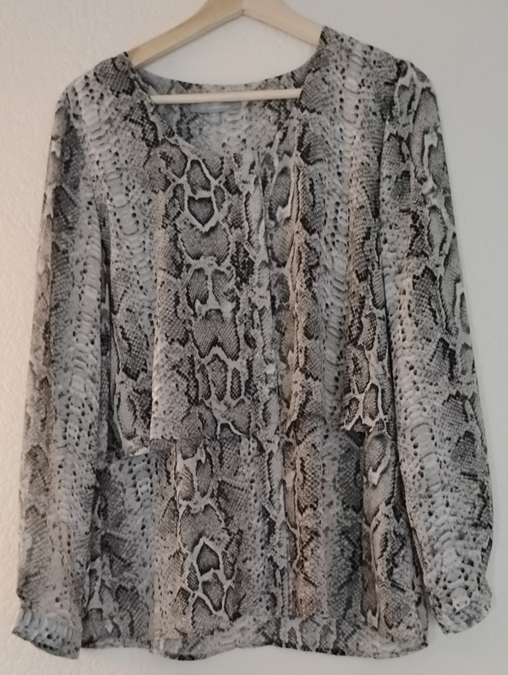 NY Collection Snakeskin Print Layered Sheer Blouse